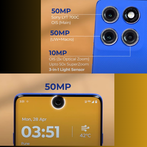 Advanced Camera Setup of Moto Edge 60 Pro with 50MP OIS Main Lens, Ultra-Wide, Telephoto & 50MP Selfie Camera