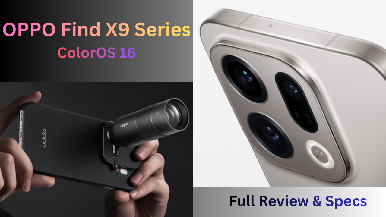 OPPO Find X9 rear camera module and detachable lens accessory merged into a dynamic YouTube thumbnail showcasing advanced smartphone photography and design.