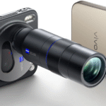 Close-up of the champagne gold Vivo V300 series back, featuring a large circular camera module with four lenses and ZEISS T* branding, emphasizing the sleek flat design.